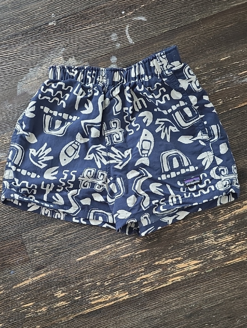 Infant 12-18 Month Patagonia Navy and Cream Abstract Print Swim Shorts